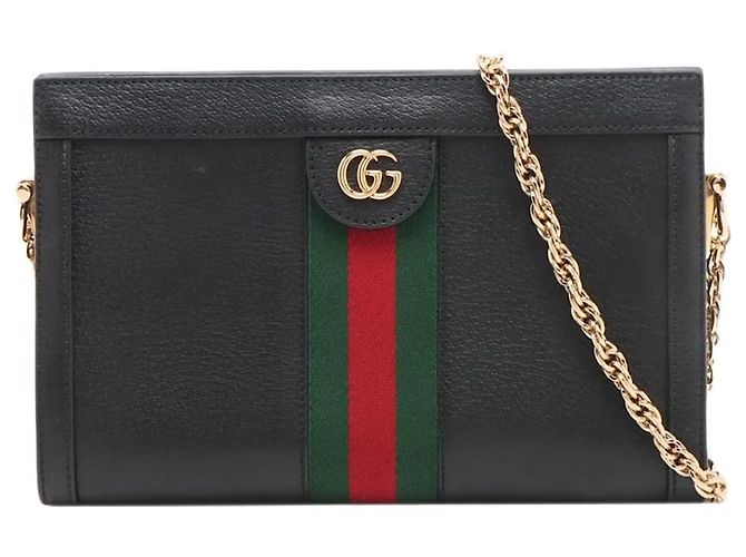 Gucci Bolsa de ombro com corrente em couro Ophidia preto