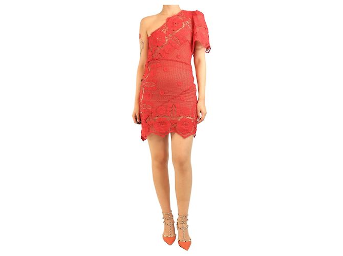 Autre Marque Rotes Mini-Spitzenkleid mit einer Schulter - Größe M