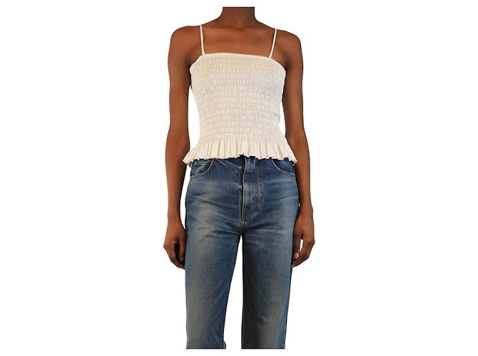 Autre Marque Top de rayas finas con fruncido blanco - talla XS