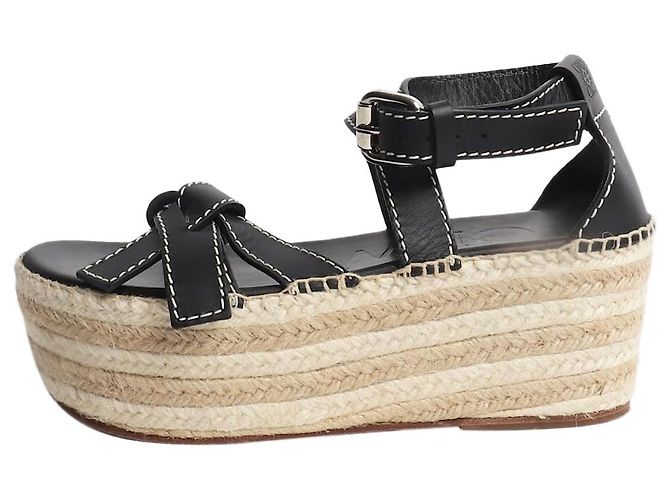 Loewe Black leather platform espadrille sandals - size EU 37