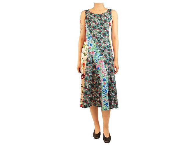 Weekend Max Mara Vestido midi floral verde sin mangas - talla S