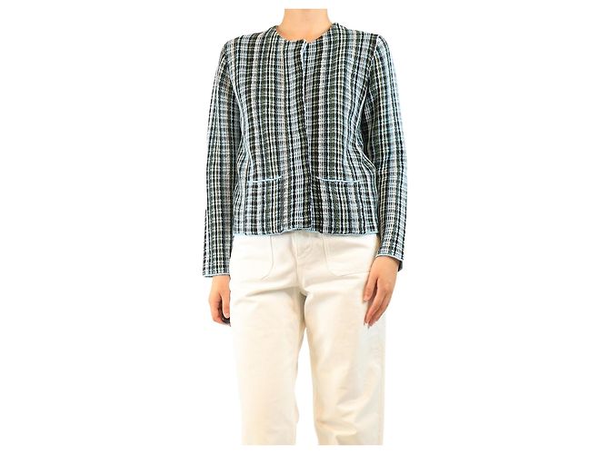 Bottega Veneta Blau-grüne Bouclé-Strickjacke - Größe M