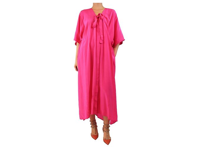 Autre Marque Kaftan de seda rosa choque com alça de pescoço - tamanho UK 2
