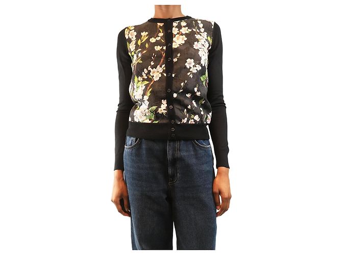 Dolce & Gabbana Schwarzer Cardigan mit Blumenmuster - Größe UK 8