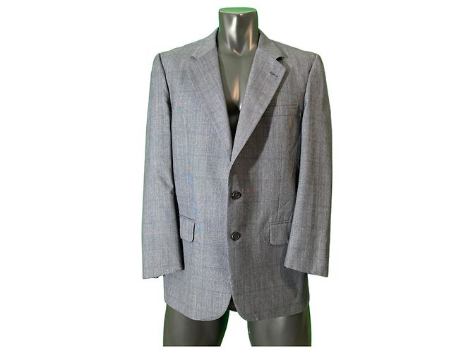 Burberrys Grey Check Wool Blazer Blue