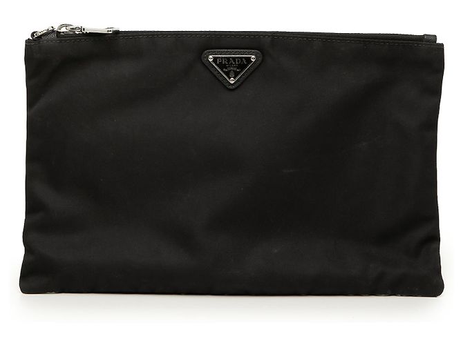 Clutch con zip in Tessuto nero Prada