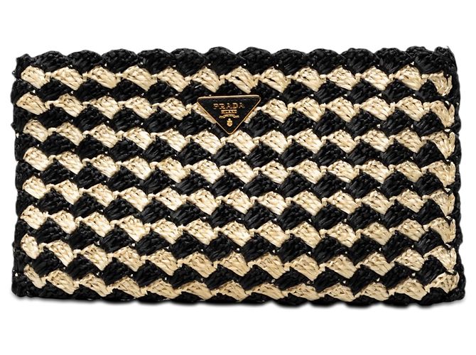Prada Clutch aus schwarzem Raphia-Häkelmaterial