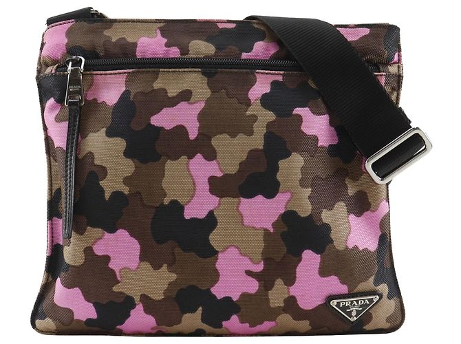 Borsa a tracolla Prada Brown Tessuto Camouflage Zip Top Marrone