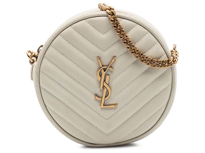 Bolso Camera Bag redondo de vinilo chevron grain de poudre blanco Saint Laurent