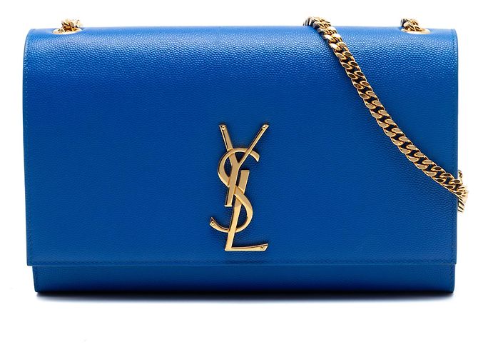Saint Laurent Bolsa Transversal Kate Monogram em Couro de Grão Médio Azul