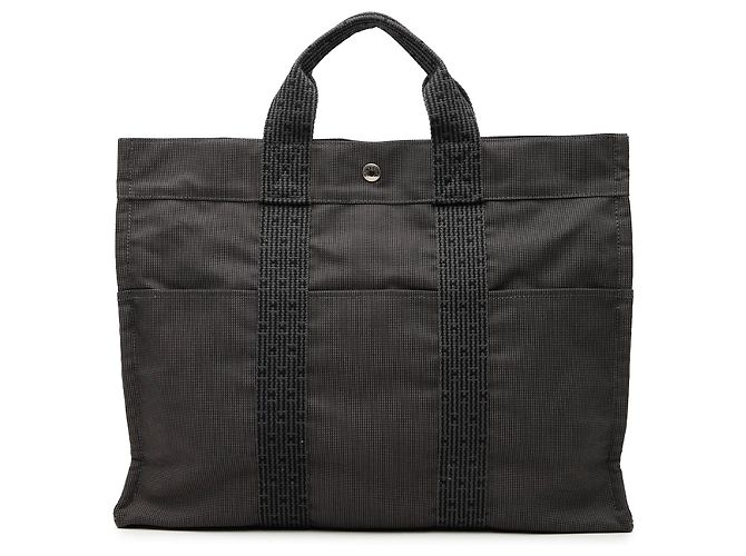Hermès Gray Canvas Herline MM Marron Gris anthracite