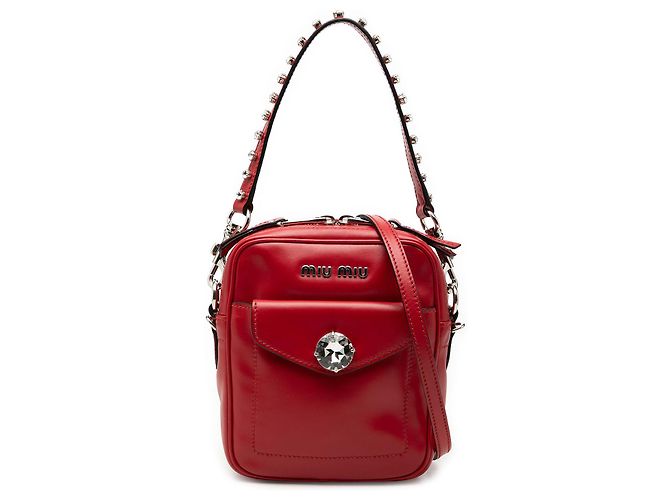 Borsa camera Miu Miu Red Vitello Soft con cristalli solitaire Rosso