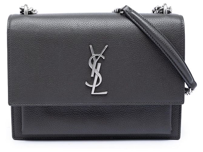 Bolsa transversal Saint Laurent Monogram Sunset em couro de bezerro de grão médio cinza Marrom Cinza antracite