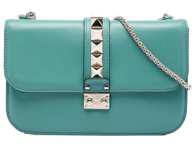 Valentino Blu Borsa a tracolla Rockstud Glam Lock in pelle Medium Turchese