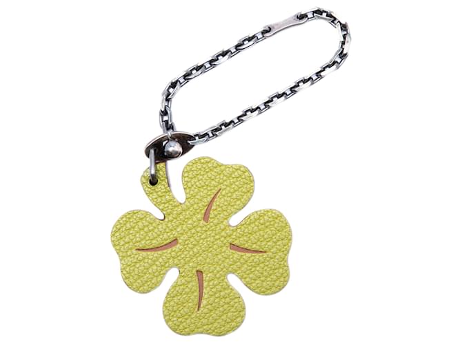 Hermès Green Sterling Silver and Chevre Lucky Four Leaf Clover Bag Charm Golden 