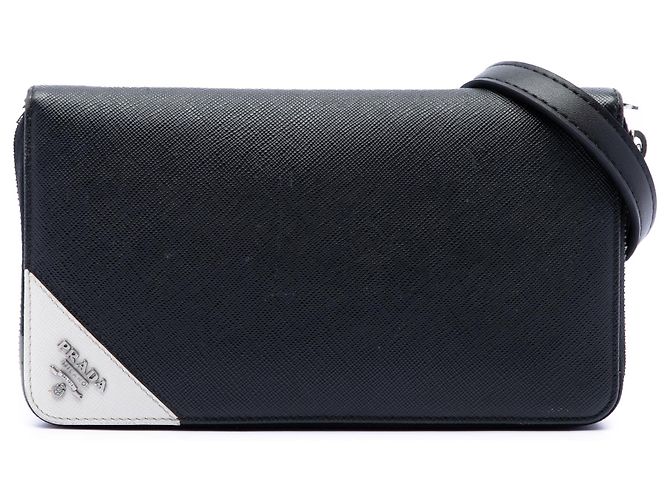 Prada Black Saffiano Wallet On Strap