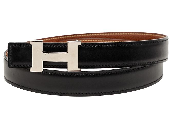 Cinto reversível Hermès Constance H em couro Swift e Epsom preto