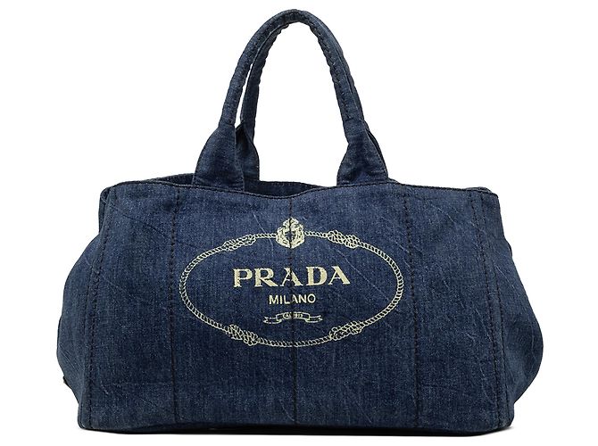 Bolsa Prada Blue Large Denim Canapa Logo Azul