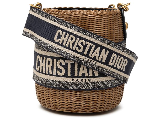 Borsa a secchiello in vimini Dior Brown Oblique Marrone 