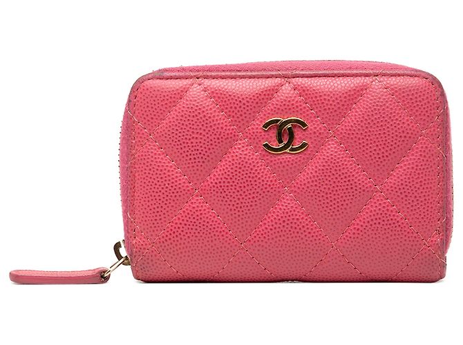 Monedero Chanel Pink CC acolchado Caviar con cremallera Rosa