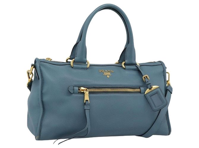 Bolsa Satchel Conversível com Zíper Frontal Prada Vitello Phenix Medium Azul