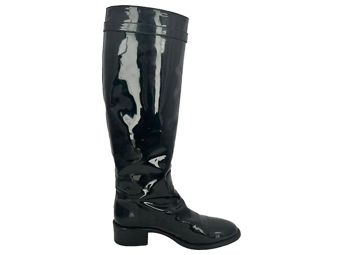 Botas de montar Fendi en charol negro Impresión de pitón