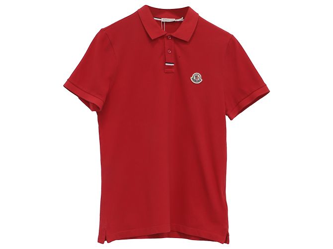 Polo de piqué de algodón con parche del logotipo Moncler, rojo Roja