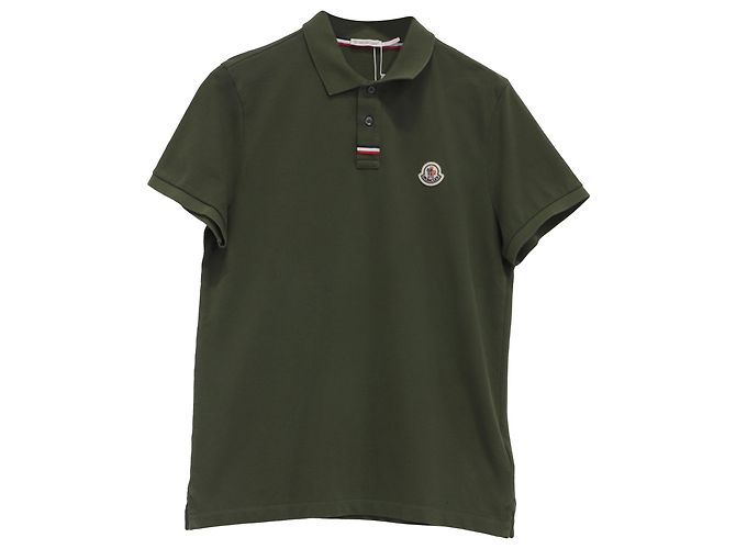 Polo in piquet di cotone con patch logo Moncler, verde, in cotone Nero