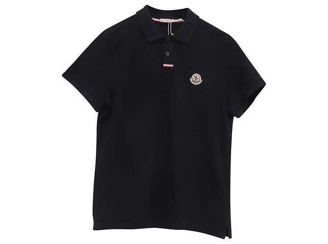 Polo in piqué di cotone con patch logo Moncler, blu navy