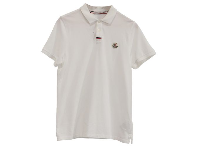 Moncler Logo Patch Piqué Polo aus weißer Baumwolle