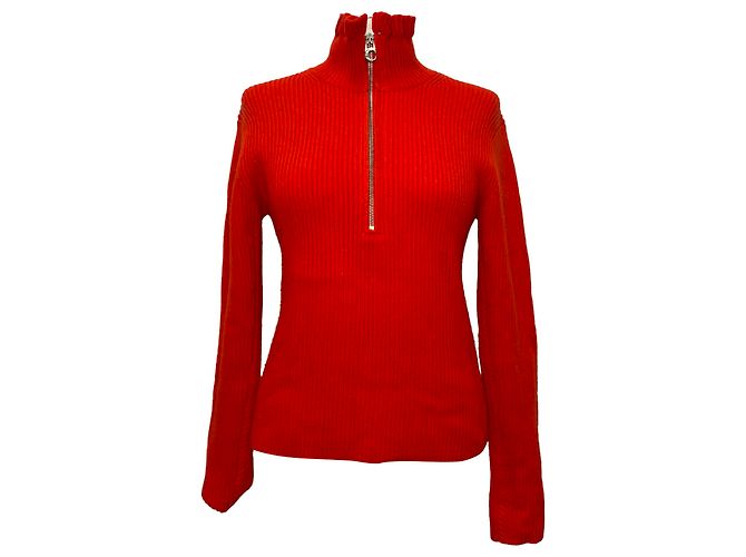 Chloé Strickpullover mit Rüschenhals aus roter Wolle 