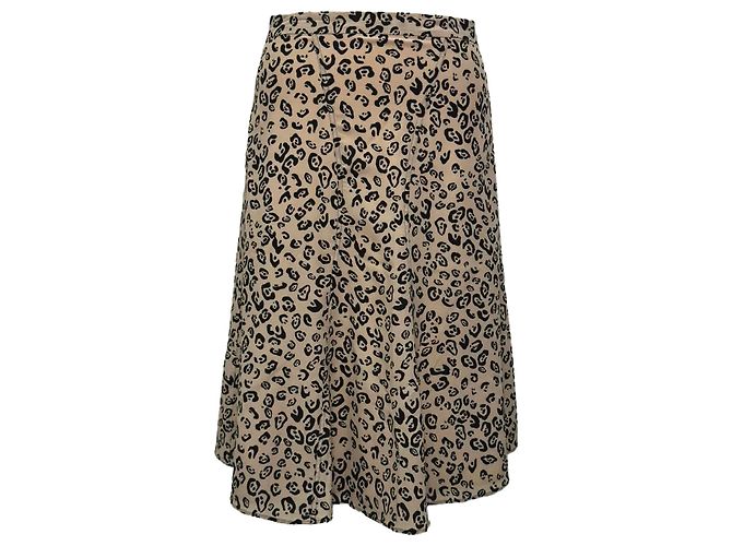 Falda midi Altuzarra con estampado de leopardo en seda beige