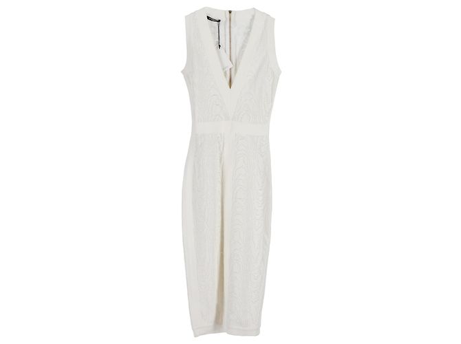 Vestido midi de malha Balmain com decote profundo em viscose branca Branco Cru