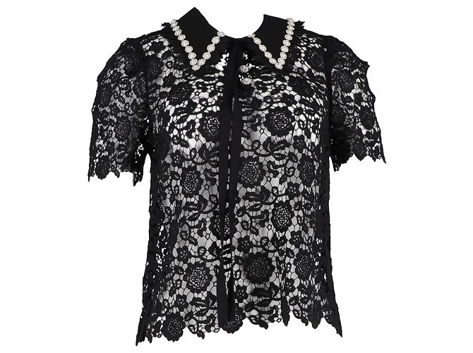 Self portrait Self-Portrait Blumen-Spitzenbluse aus schwarzem Polyester