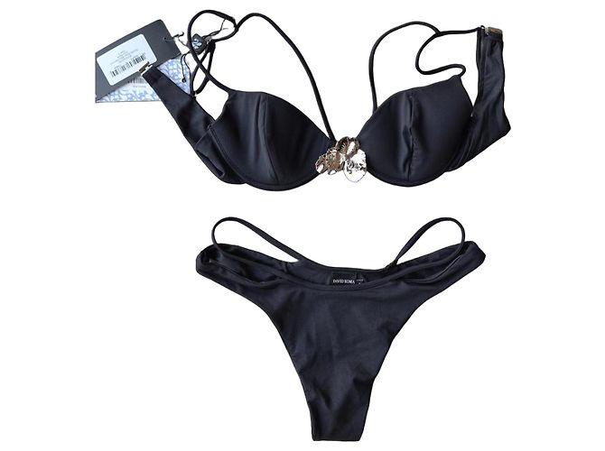 David Koma Conjunto de Biquíni Preto com Flor