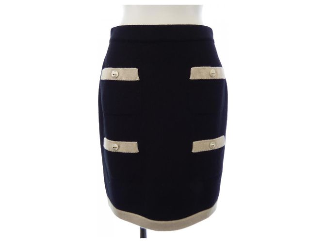 Timeless Gonna Chanel 100 per cento cashmere Nero Beige