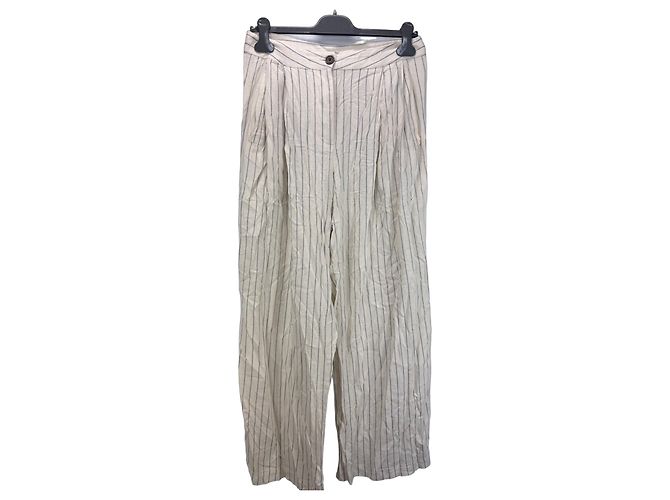 Autre Marque Aware Wide Leg Hose gestreift in Creme Roh Dunkelblau