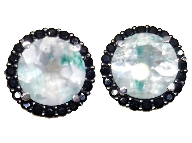 Autre Marque Orecchini a lobo in Argento 925 Acquamarina e Spinello Nero