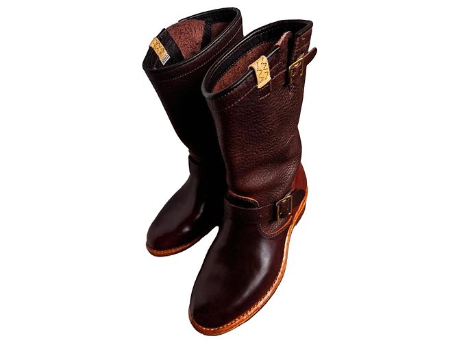 Bottines Visvim T.W.O. Boots Folk Cordovan Marron Bordeaux