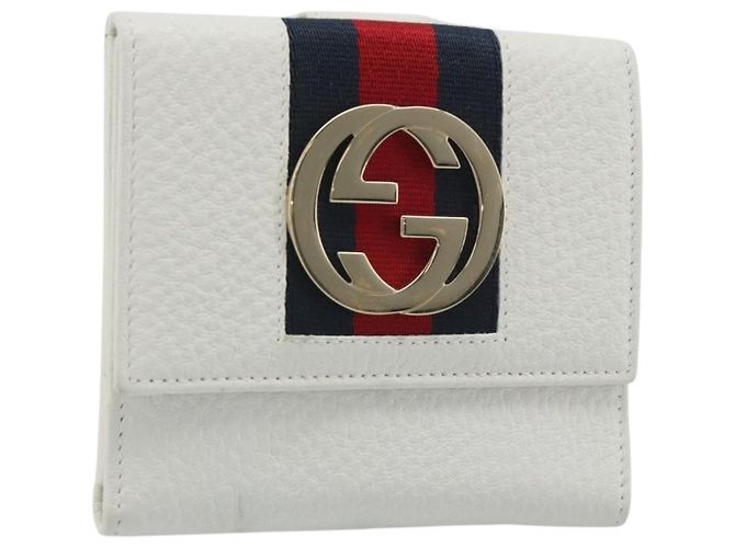 Carteira GUCCI Interlocking Sherry Line em couro branco e ouro 131020 Auth yk20600A Dourado