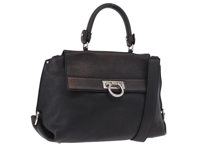 Borsa Salvatore Ferragamo Gancini in Pelle 2way Nera Argento Auth ka4860A Nero