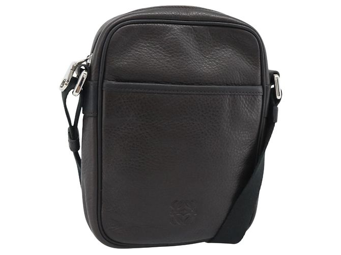 LOEWE Anagram Shoulder Bag Leather Brown Silver Auth ka4964A Marron Argenté