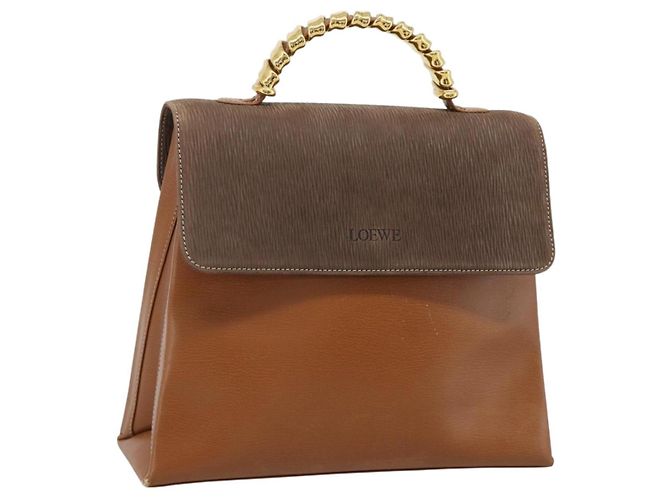 LOEWE Velazquez Handtasche Leder Braun Gold Auth 188539 Golden