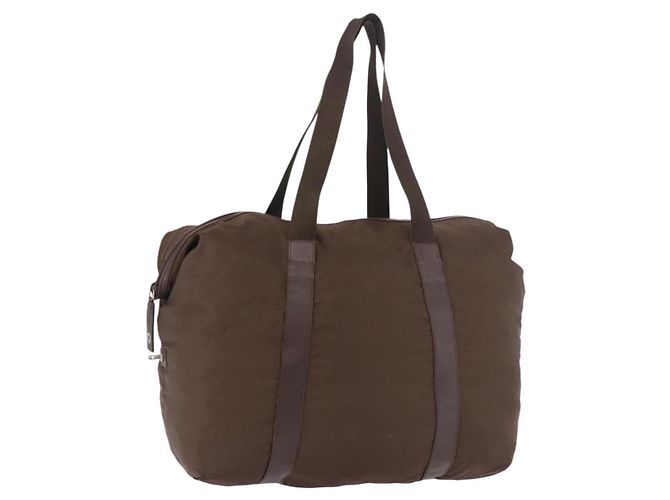 Bolsa Boston PRADA em nylon Khaki Silver Auth hk3830 Prata Caqui