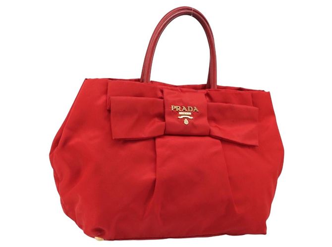 Borsa a mano PRADA Ribbon Nylon Rosso Oro Auth 188725A D'oro