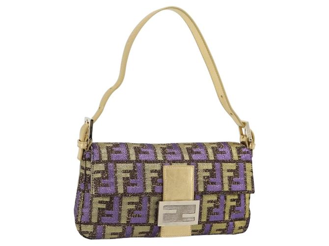 FENDI Zucca Canvas Mamma Baguette Borsa a Spalla Viola Oro Auth 189005SAM D'oro Porpora