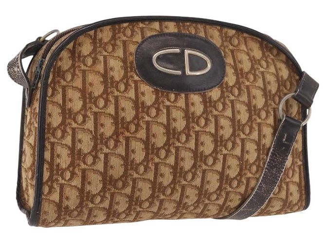 Borsa a tracolla Christian Dior Trotter Canvas Beige Auth 189328