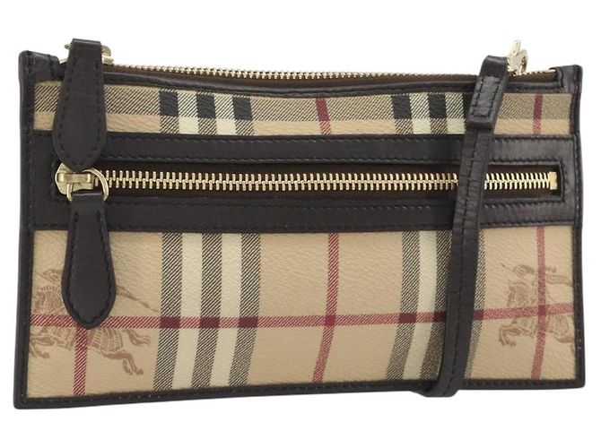 Borsa a Spalla BURBERRY Nova Check PVC Beige Oro Auth 188891A D'oro