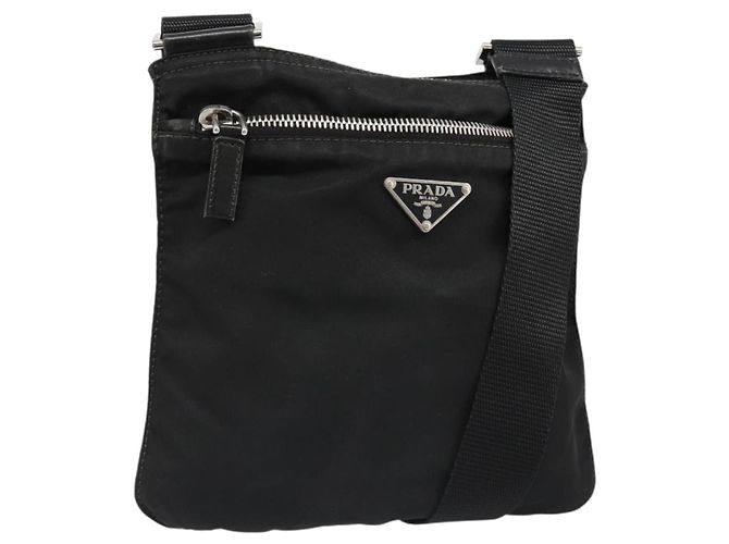 PRADA Shoulder Bag Nylon Black Silver Auth hk3831 Silvery