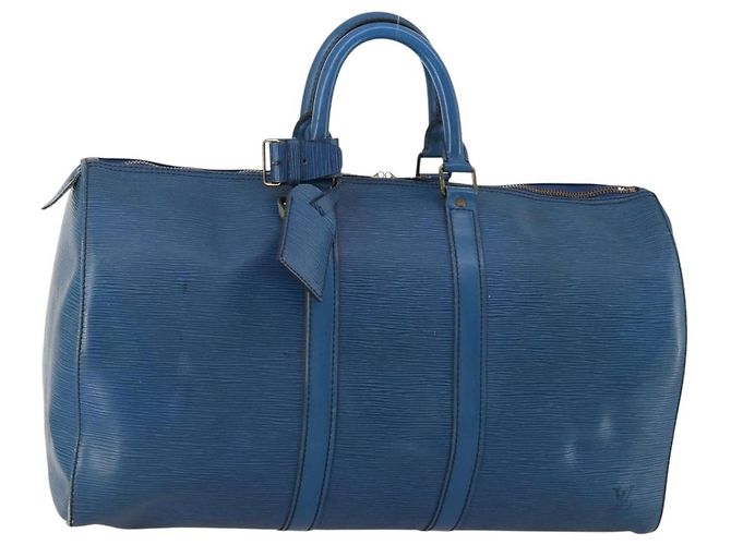 LOUIS VUITTON Epi Keepall 45 Boston Bag Blue M42975 LV Auth 187531
